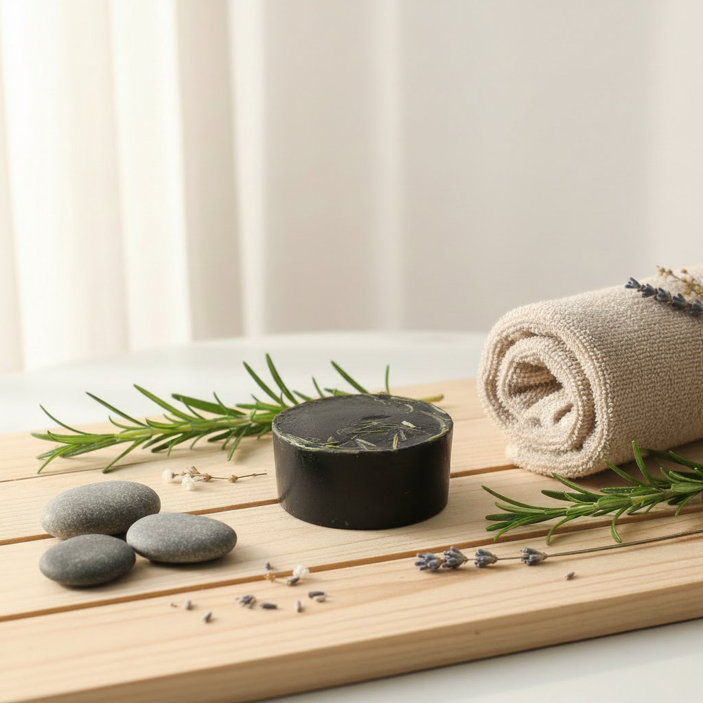 Jabón Negro Premium · Carbón & Romero